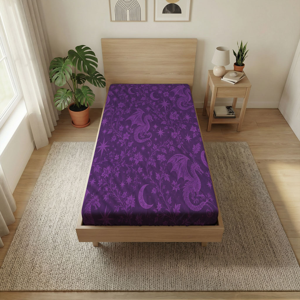 Mystic Moon Dragon Twin Flat Sheet – Purple Celestial Bedding