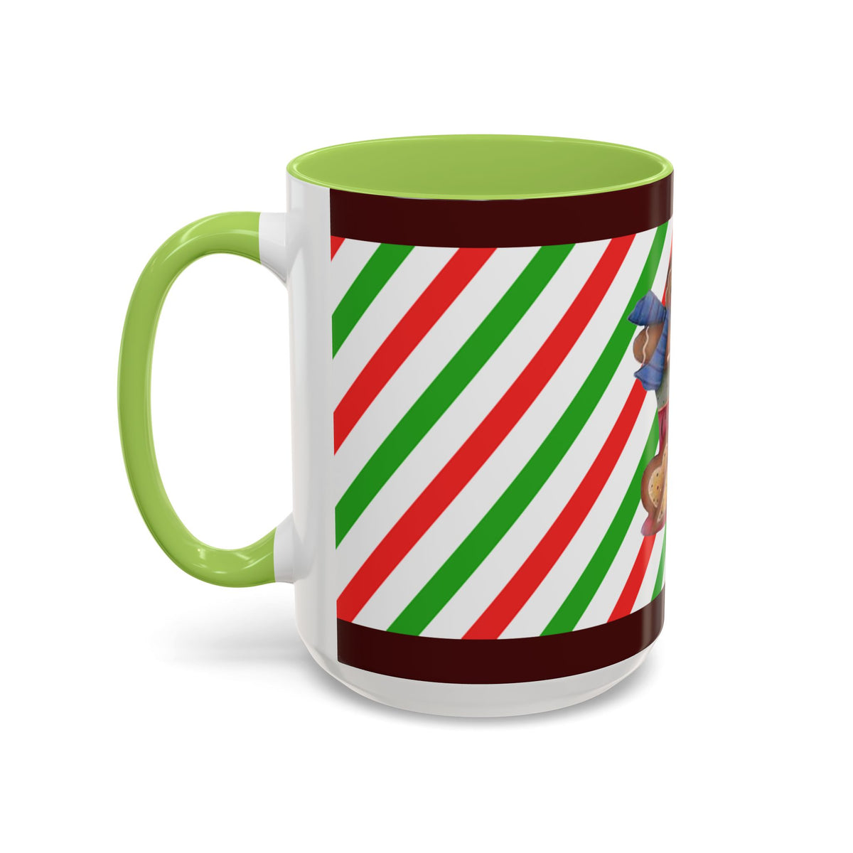 Christmas Gingerbread Cocoa Accent Coffee Mug — Holiday Candy Cane Stripe 11/15oz