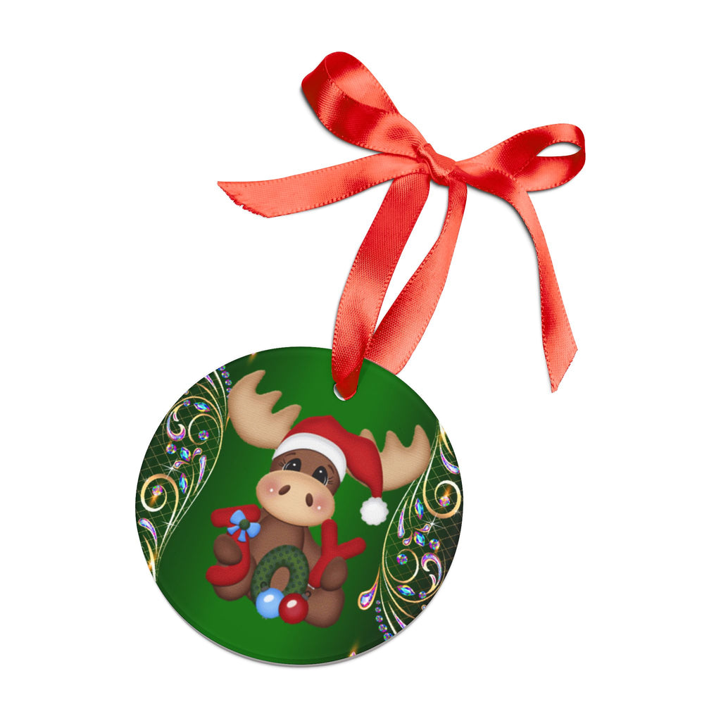 Christmas Moose Acrylic Ornament — Cute Santa Moose Holiday Tree Decoration