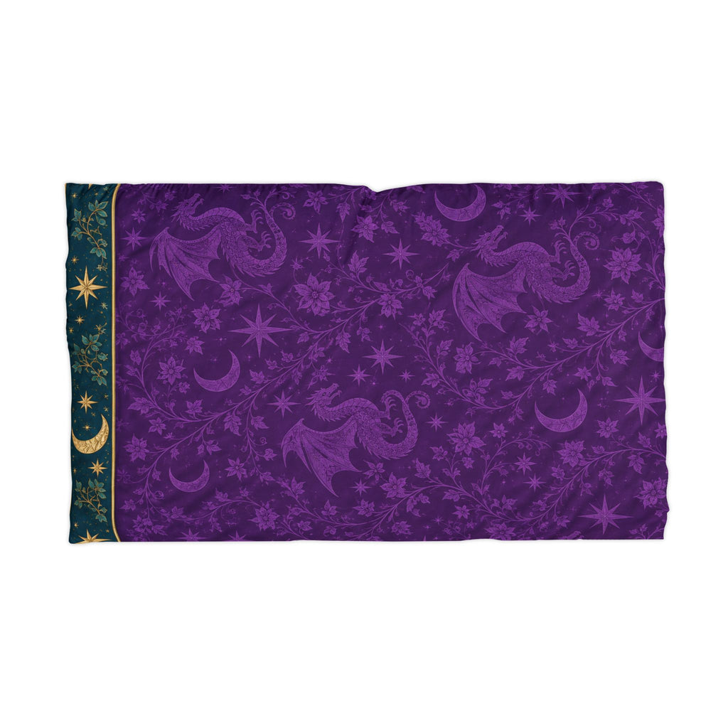 Mystic Moon Microfiber Pillowcase — Purple Celestial Dragon & Stars Design
