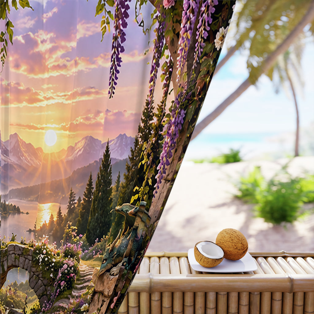 Fantasy Sunset Curtain — Enchanted Garden Scenic Window Panel